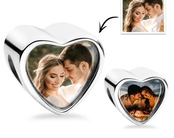 Dije de corazón de plata esterlina con foto personalizada, cuenta europea personalizada, dijes para hacer pulseras y collares.
