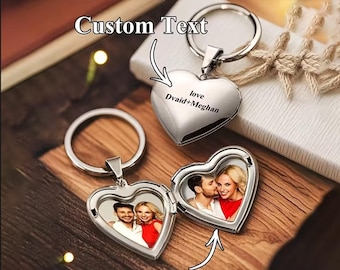 Custom Heart Photo Frame Key Chain for Women Girls, Stainless Steel Locket Keychain