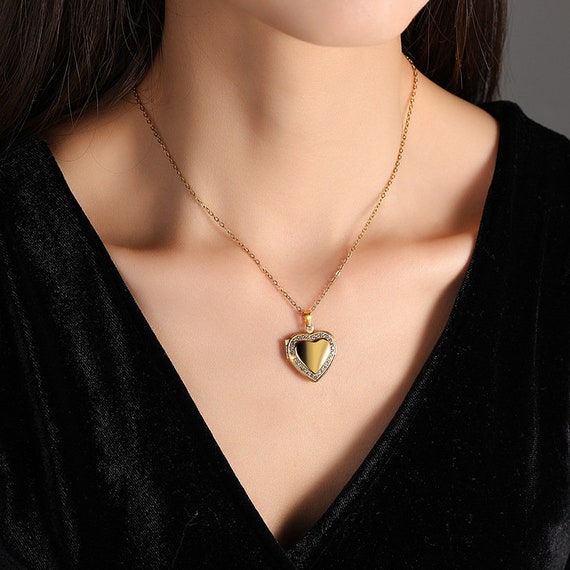 18K Gold platinum Plated Heart Locket Necklace heart Pendant Photo