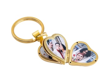Personalized Photos Locket Keychain, Foldable Heart, Custom Image Memorial Gift Pendant Keychain