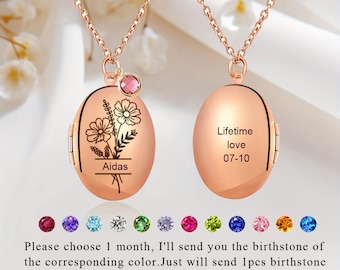 Personalized Photo Locket Necklace: Custom Birthflower Image, Stainless Steel