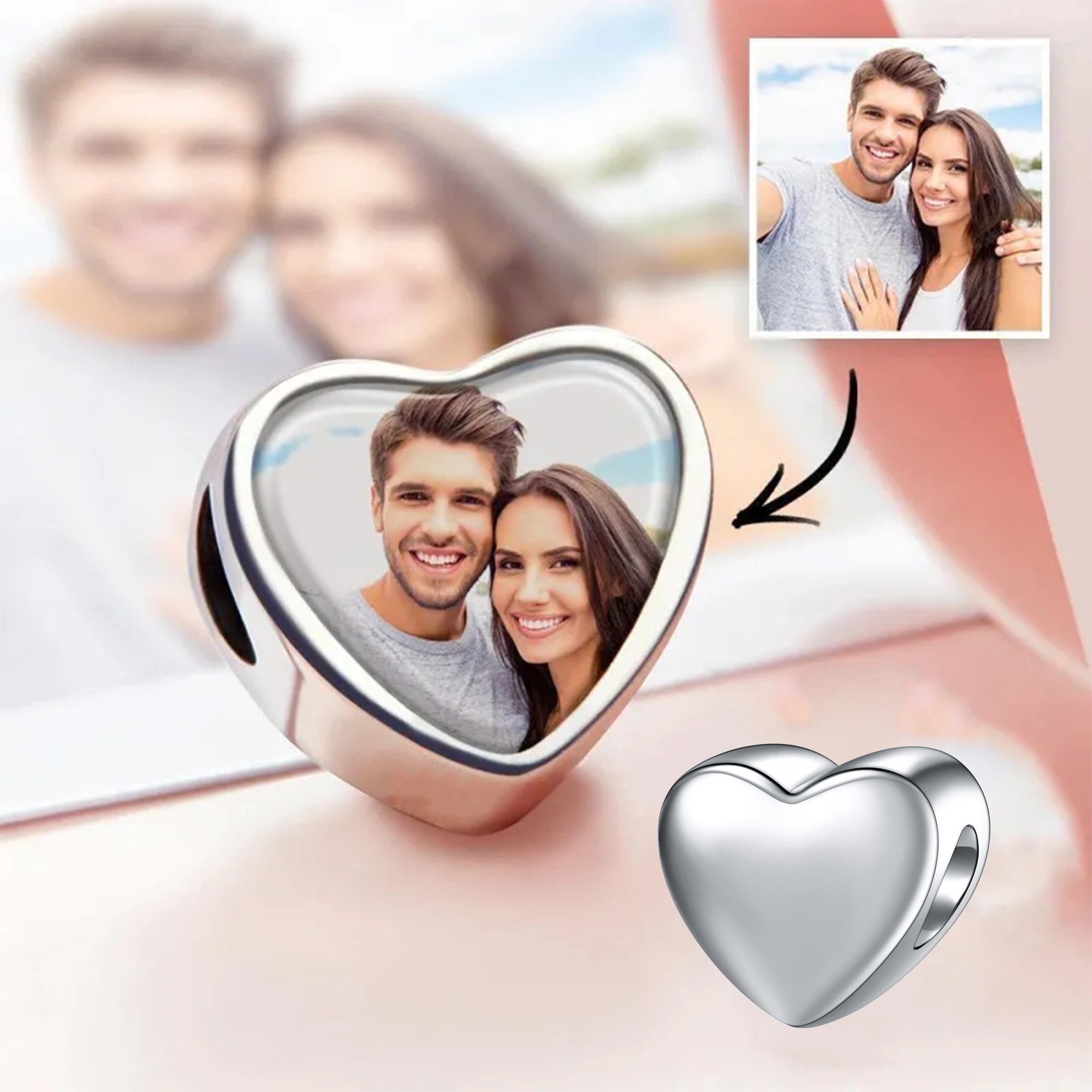 Ciondolo A Forma Di Cuore Con Foto E Incisione A Scelta. Perlina - Foto 5