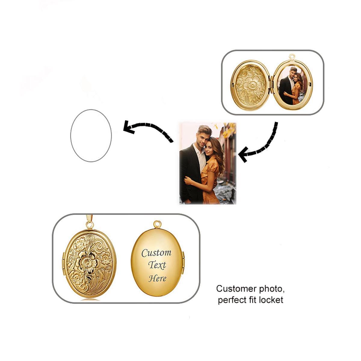 Locket Key Ring Personalized Photo Flower Locket Keychain, Engraved Text Key Rings ...