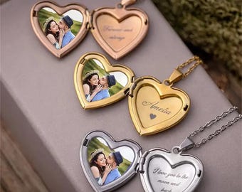 Custom Photo Heart Locket Necklace: Engraved Stainless Steel Pendant