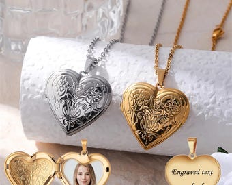 Bestyle Collana Personalizzata Con Foto E Incisione - Ciondolo A Cuore In Acciaio Inox, Catena Regolabile 50+5 Cm