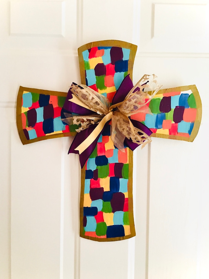 Wooden Cross Cross Door Hanger Easter Decor Painted Cross Etsy