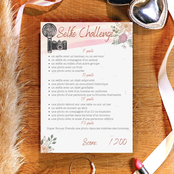 EVJF game | Selfie Challenge | GIRLY collection | Instant download to print French | bridal shower