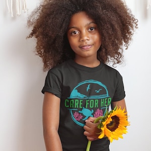 Camiseta juvenil de manga corta para niños &quot;Cuidado con el Planeta Tierra&quot;, neón, cambio climático