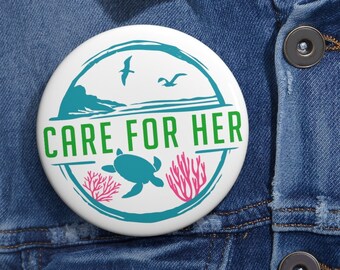 Care for Planet Earth Neon Climate Change Custom Pins and Pinback Buttons