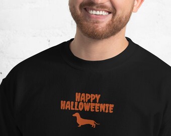 Happy Halloweenie Dachshund Funny Halloween Embroidery Designs Unisex Crewneck Sweatshirt