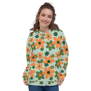 Trendy 70&#39;s Bold Floral Spring Fashion All Over Print AOP Adult Unisex Graphic Hoodie