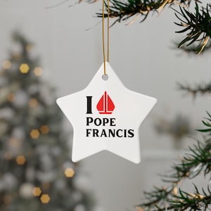 Pope Francis Quote &quot;Who Am I to Judge&quot; two-sided white Ceramic Star Holiday Christmas Ornament