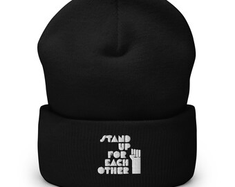Social Justice Fist Equality Unity Embroidered Black Cuffed Beanie Hat: Activist Gift