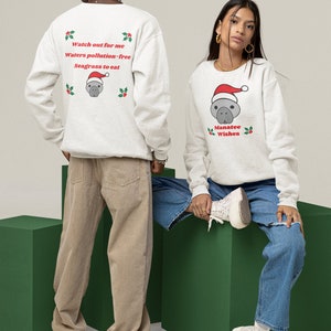 Manatee Santa Hat Christmas Adult Unisex Crewneck Sweatshirt - Save the Manatee Club