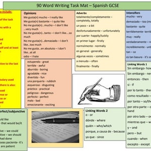 Spanish GCSE 90 Word Writing Mat - Foundation and Higher - any exam board - PDF