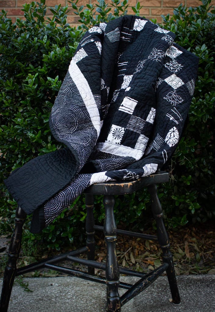 Black and White Nine Patch Quilt Etsy