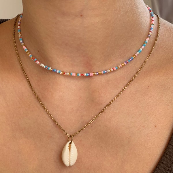 Lelia~ Perlenkette bunt Kette Glasperlen Bunt Rocailles Süßwasserperlen Choker Personalisierbar
