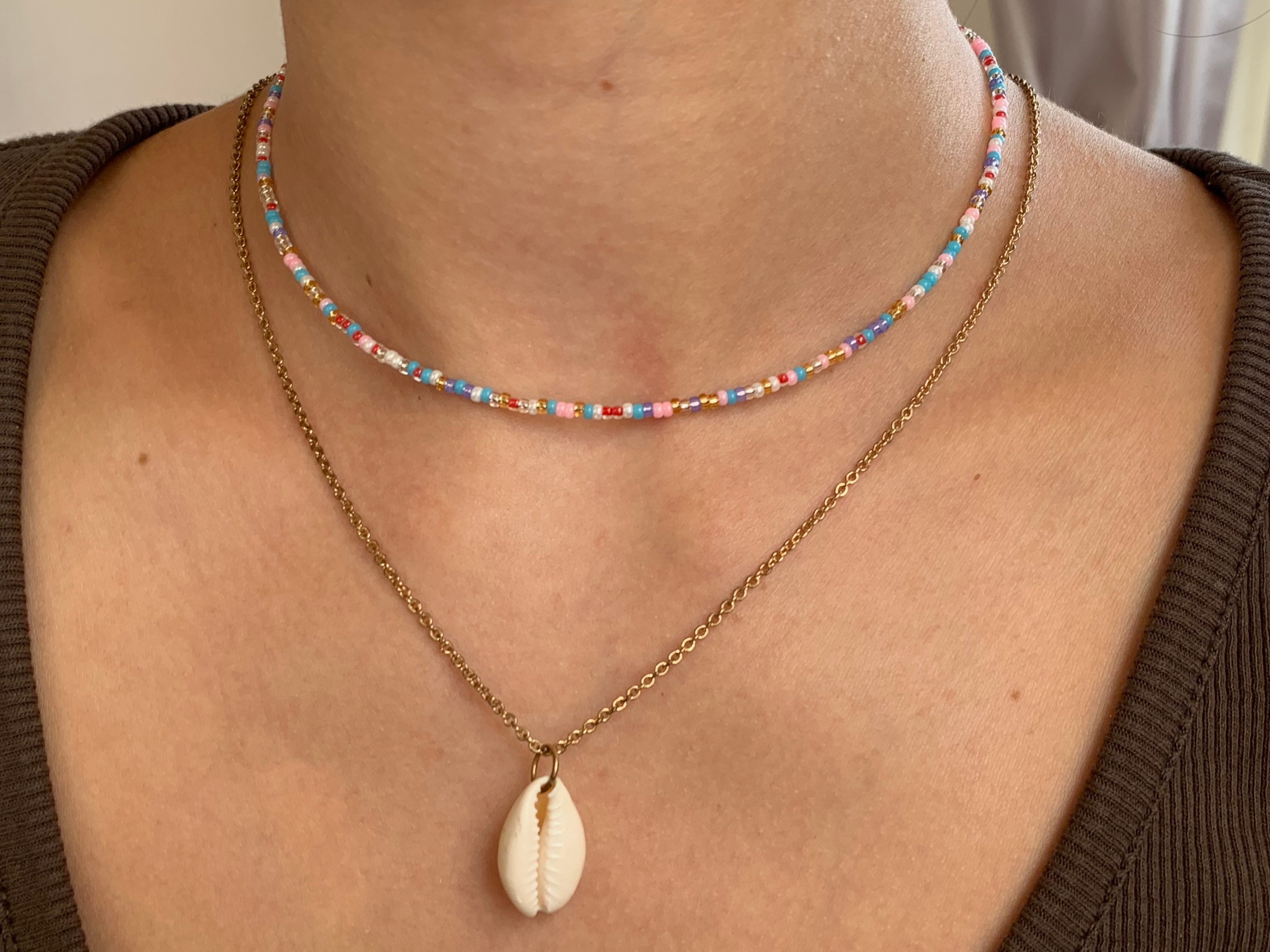 Personalisierbar Rocailles bunt Kette Choker Glasperlen Süßwasserperlen Perlenkette Lelia Bunt