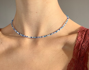 Louana~ Perlenkette Kette blau bunt Glasperlen Rocailles Personalisierbar Choker