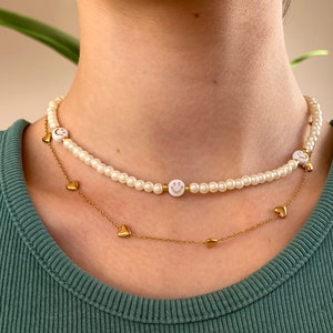 Malie~ pearl necklace necklace with smiley smiley pearl necklace choker personalizable