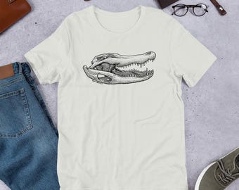 Maglietta con teschio di alligatore! SPEDIZIONE GRATUITA NEGLI USA! Maglietta unisex a maniche corte! Fantastico teschio di alligatore in stile tratteggiato! Fauna selvatica delle Everglades della Florida