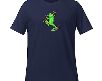 Cute Tree Frog T-Shirt! FREE US SHIPPING! Short-Sleeve Unisex T-Shirt! Red Eyed Tree Frog Climbing on shirt illusion! Gift For Frog Lovers