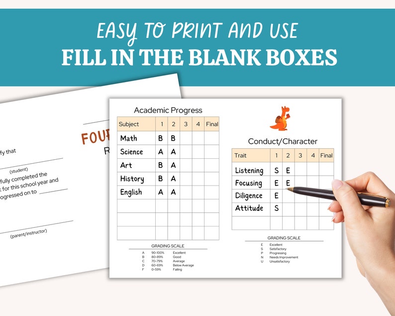 4th Grade Report Card Printable Homeschool Report Card Elementary ...