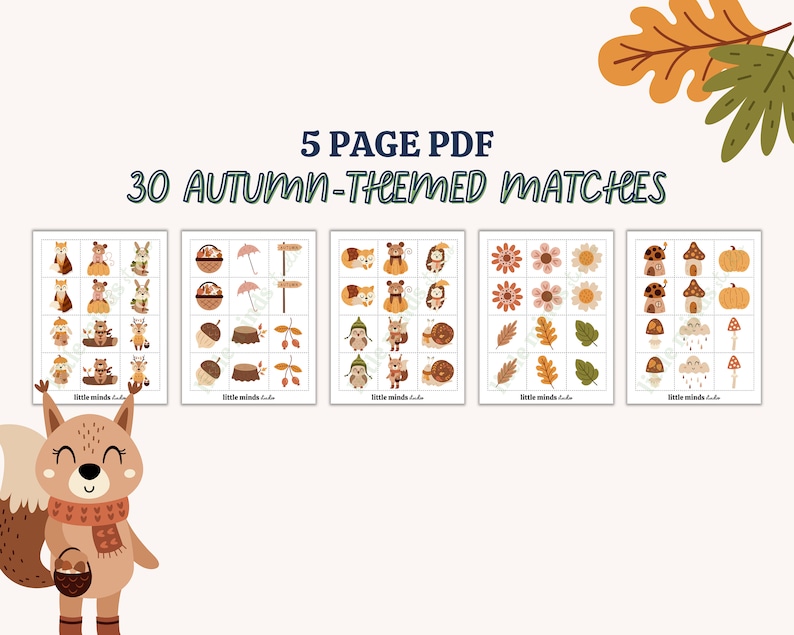 Autumn Kids Printable Matching Game Fall Kids Activity Instant Download ...