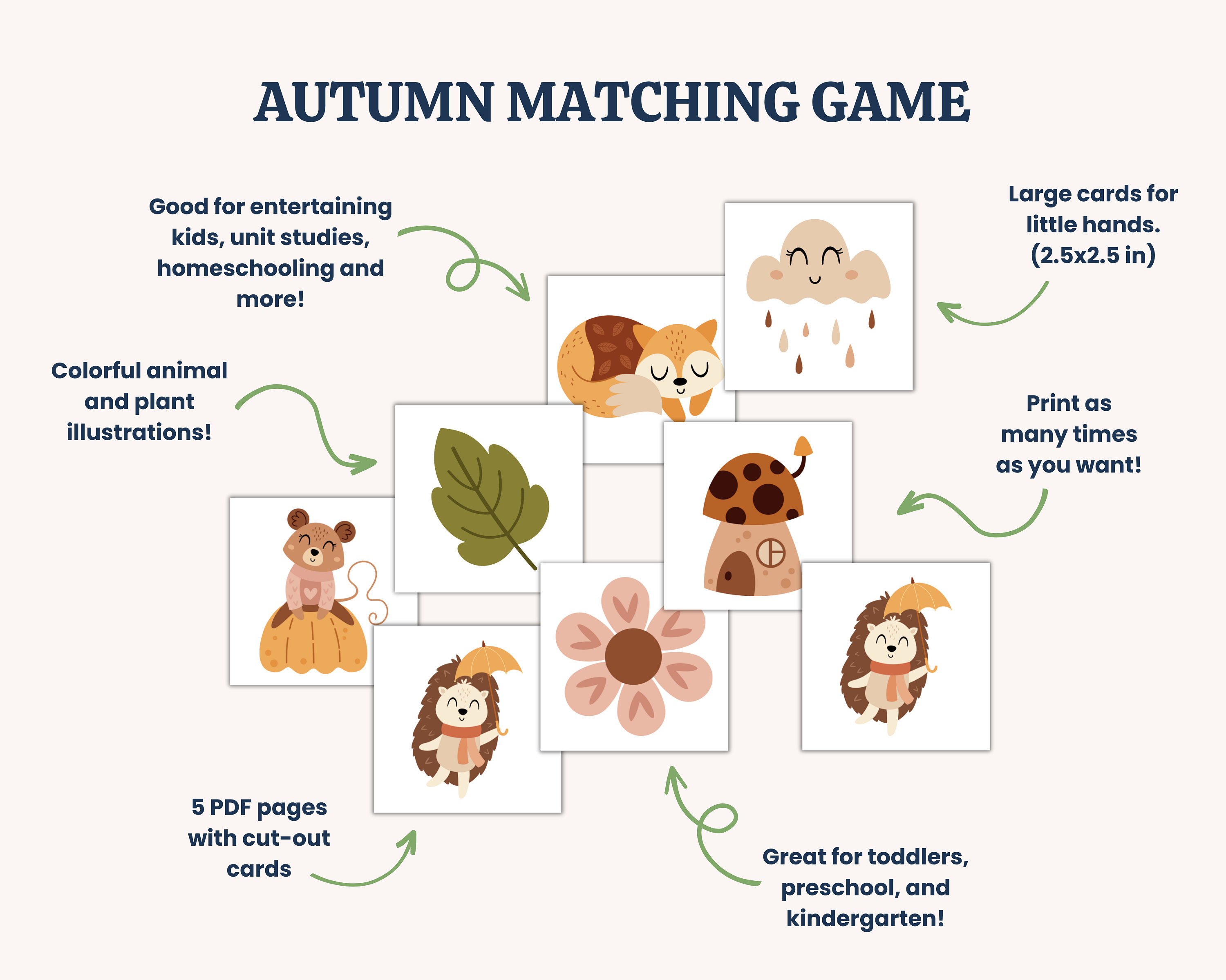 Autumn Kids Printable Matching Game Fall Kids Activity Instant Download ...
