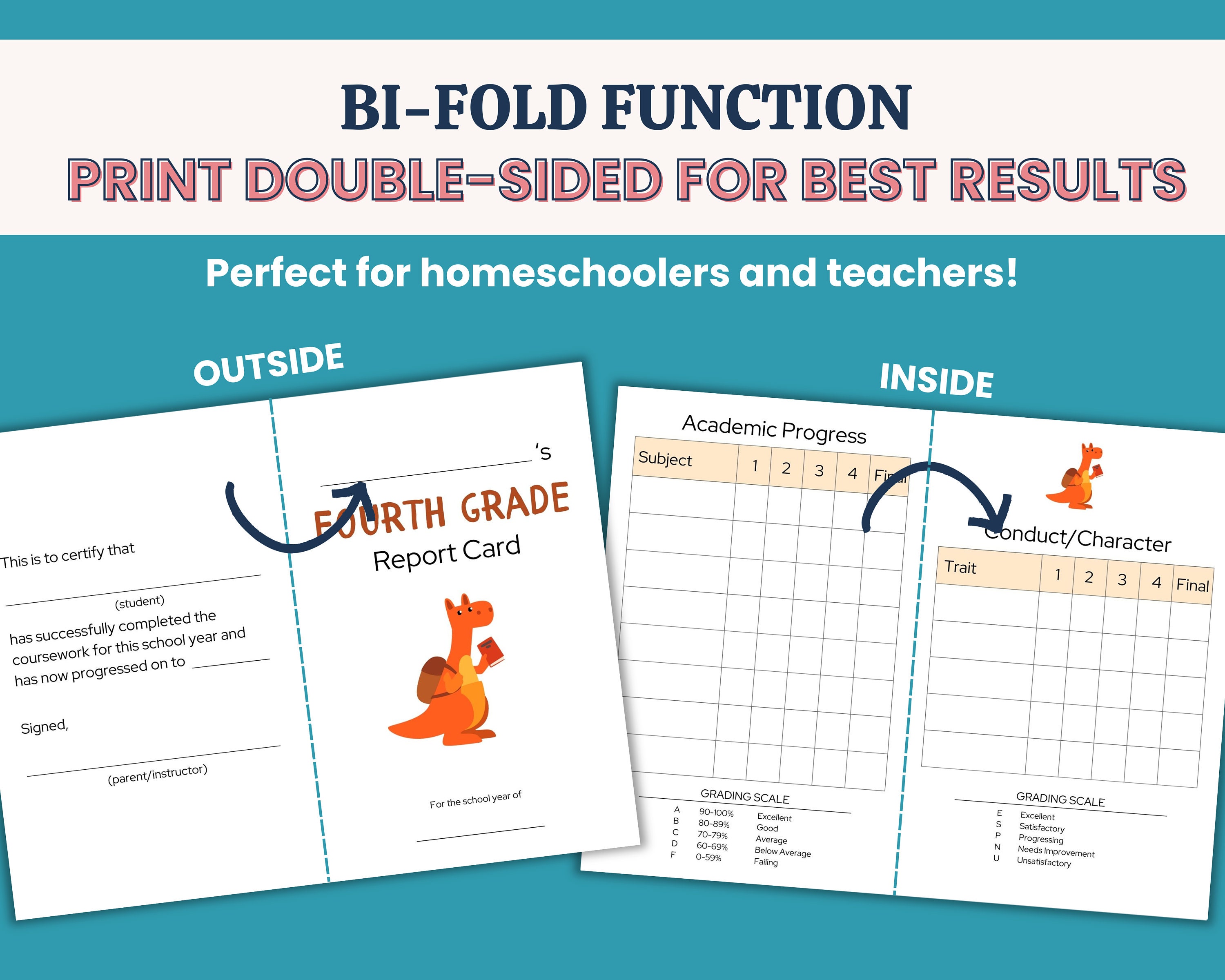4th Grade Report Card Printable Homeschool Report Card Elementary ...
