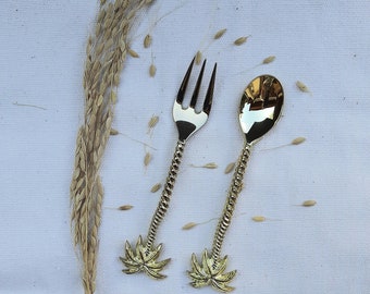 Brass - Brass Small Cutlery Pineapple - Solid Brass - Brass Gold Color - Brass Dessert Cutlery - Brass Tableware - Brass Flatware