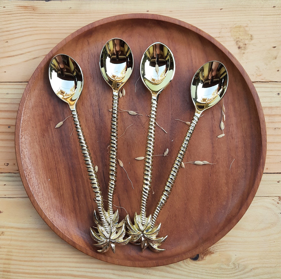 Brass 4 PC Palm Tree Spoon Brass Cutlery Bras Tropical Etsy Australia