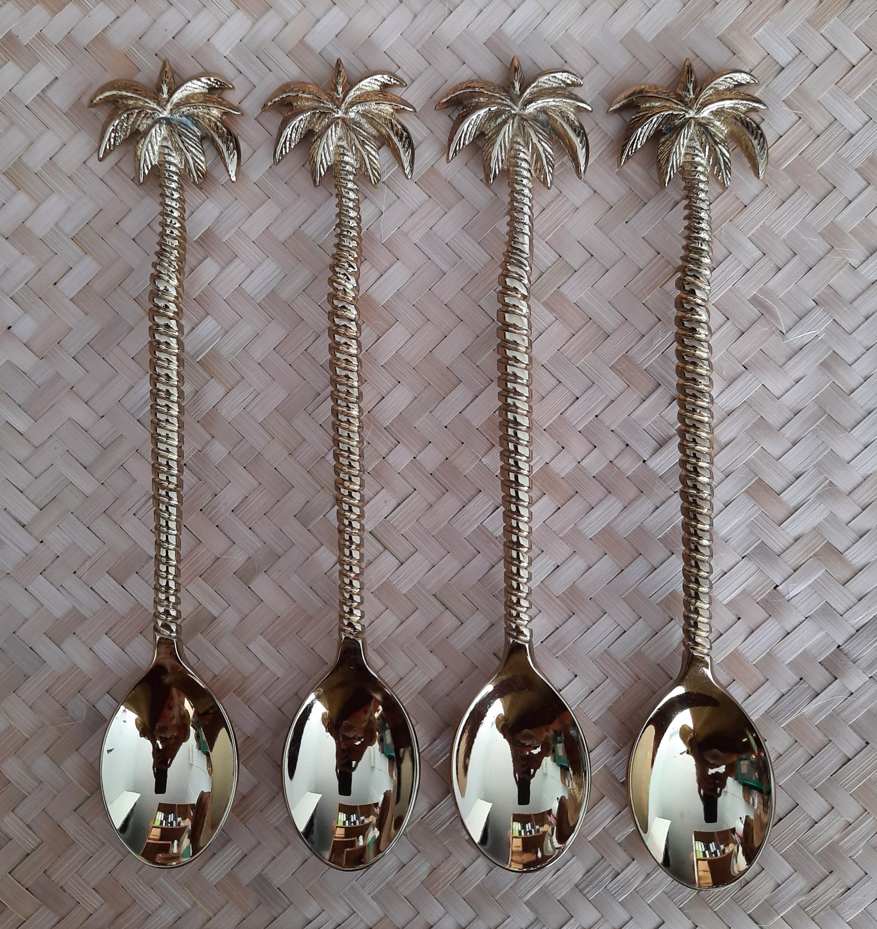 Brass 4 PC Palm Tree Spoon Brass Cutlery Bras Tropical Etsy Australia