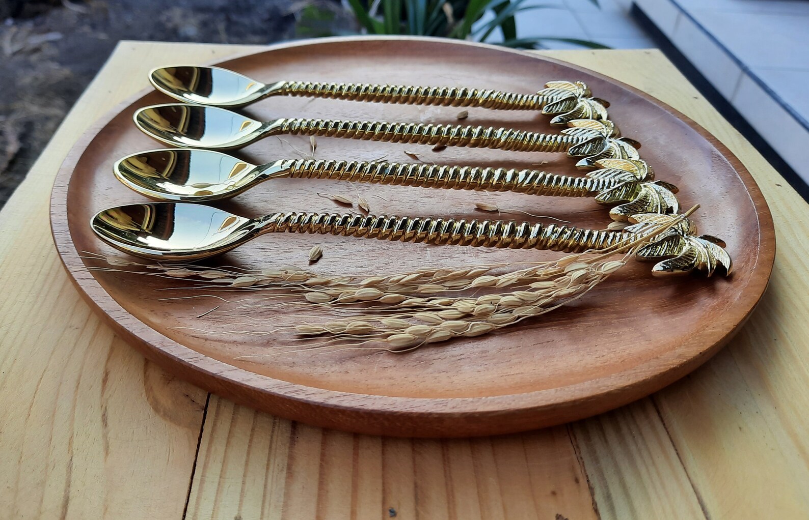 Brass 4 PC Palm Tree Spoon Brass Cutlery Bras Tropical Etsy Australia