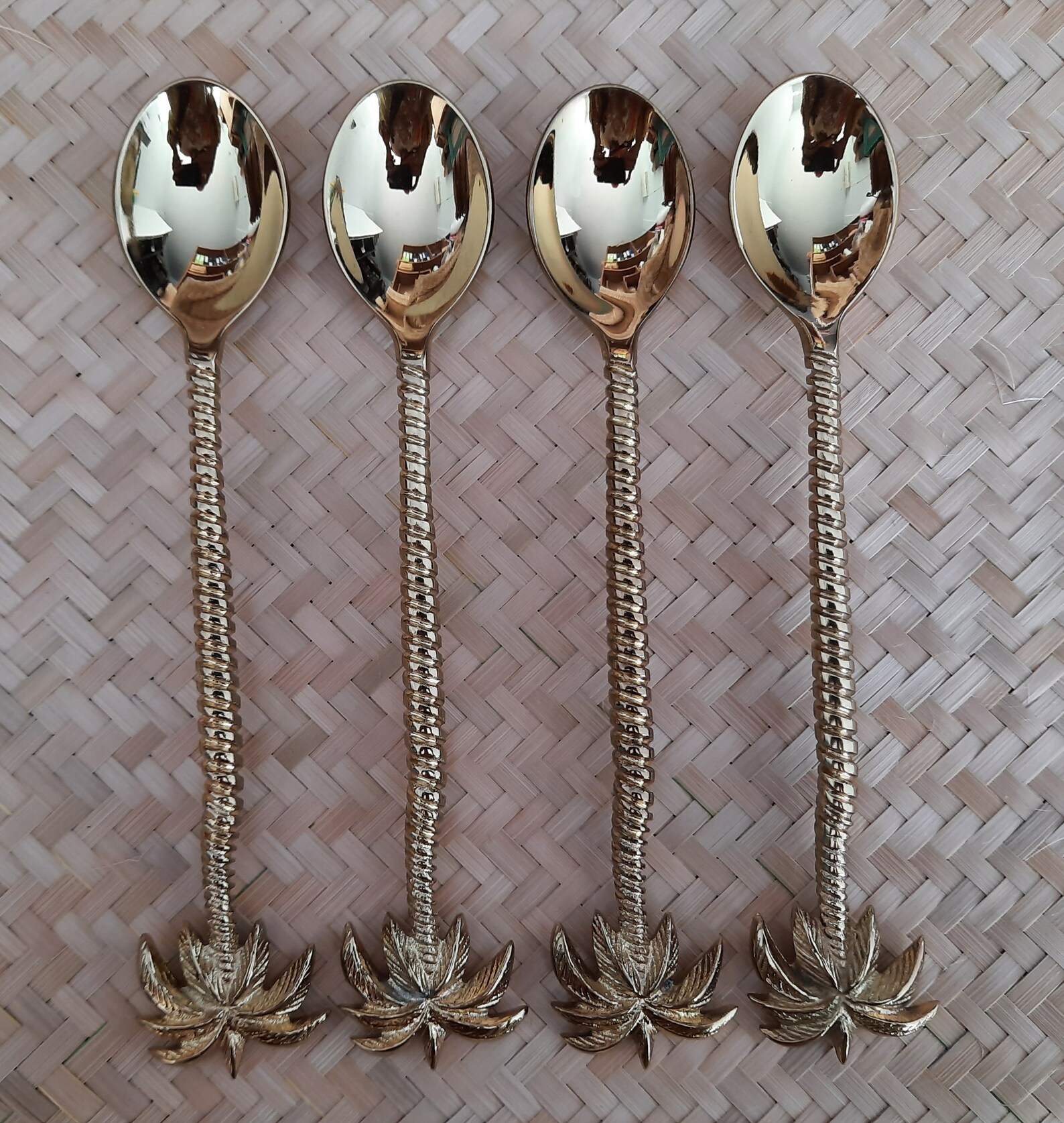 Brass 4 PC Palm Tree Spoon Brass Cutlery Bras Tropical Etsy Australia