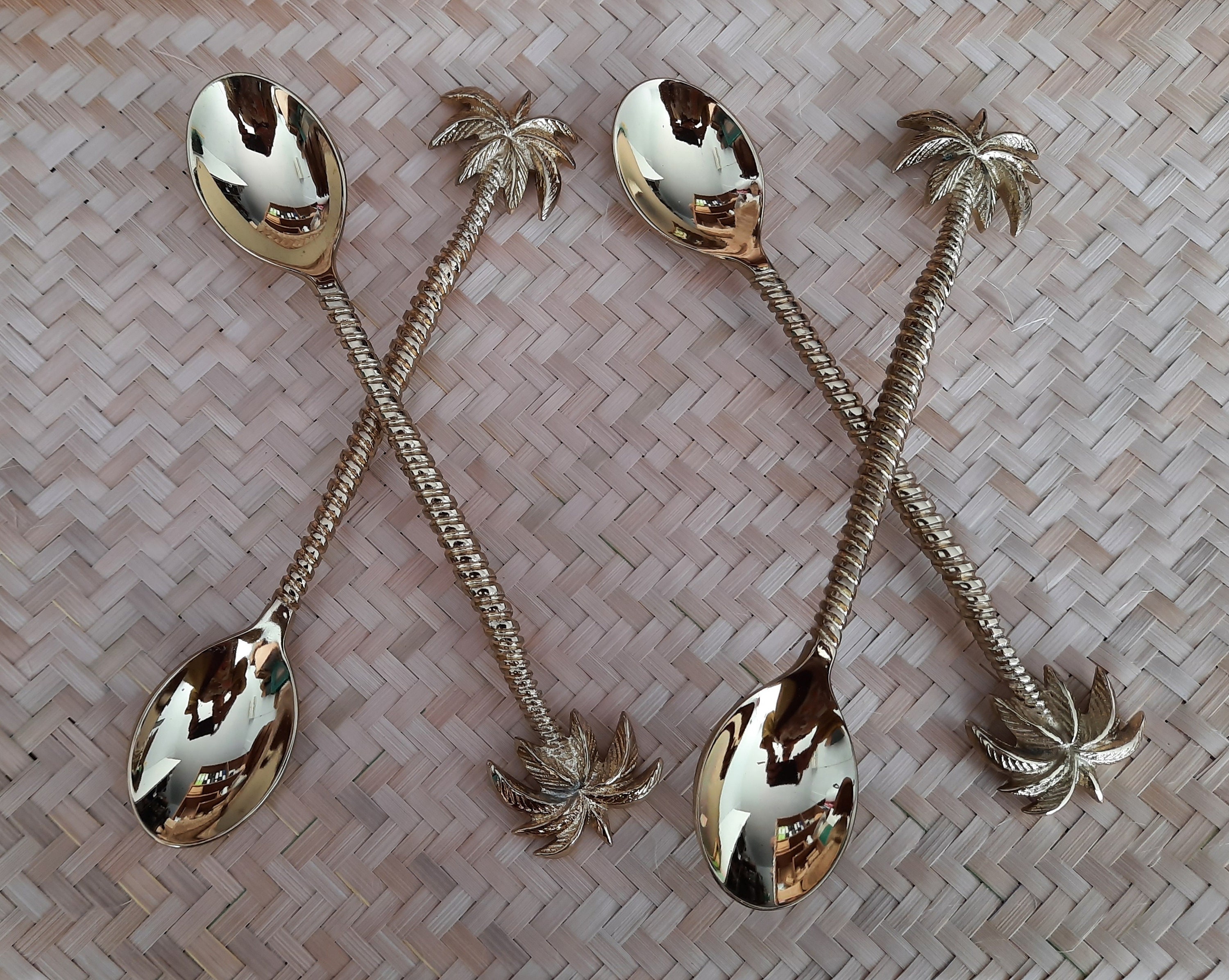 Brass 4 PC Palm Tree Spoon Brass Cutlery Bras Tropical Etsy Australia