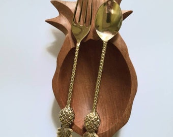 Brass - Brass Cutlery Pineapple Spoon & Fork | Brass Dessert Cutlery