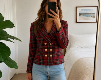 Blazer croisé à carreaux vintage Embassy Row, taille 16