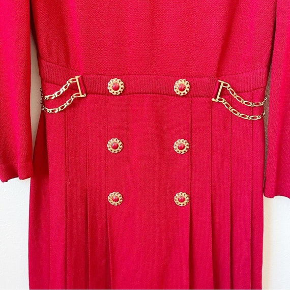VTG Vintage St. John Red Knit Dress Gold Sz 10 - image 4