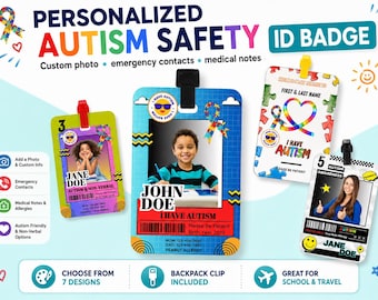 Autism ID Badge Card, Emergency Medical Alert Backpack Tag, Non-Verbal Child Safety Tool