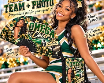 Personalized Cheer Fan & Crossbody Bag Set, Custom Cheerleader Photo Gift, Team Spirit Accessories
