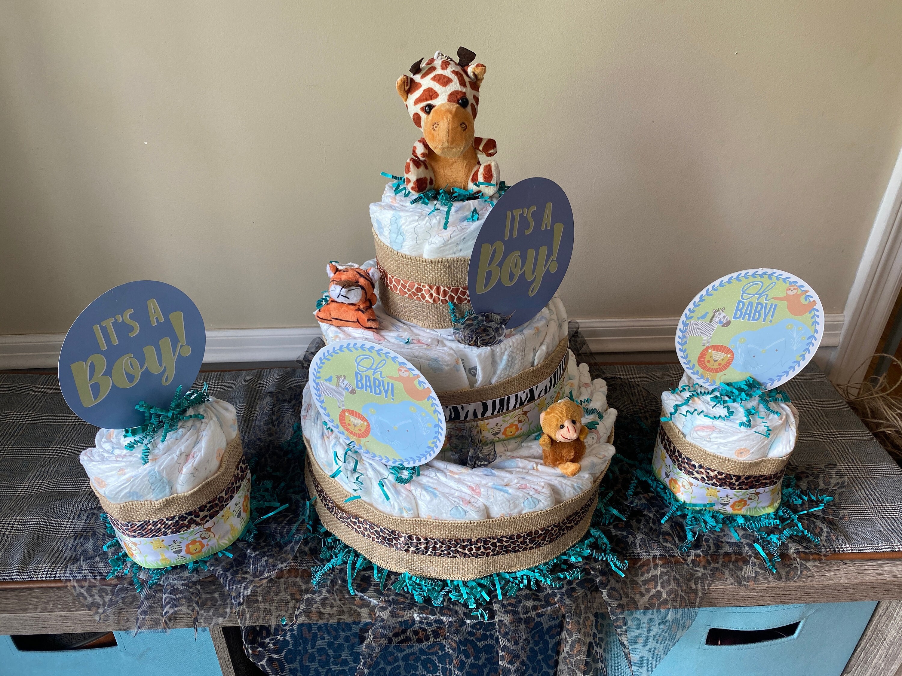 Safari Diaper cake Safari theme Baby Shower Monkey baby shower Diaper Cakes Gender neutral shower Baby shower centerpiece