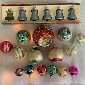 Vintage Lot 20 Christmas Ornaments Glitter Shiny Brite & W. Germany Plastic Top
