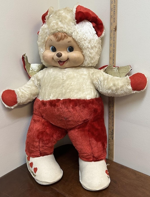 Vintage Rushton Rubber Face Plush Valentine's Bear Large 27” Tall