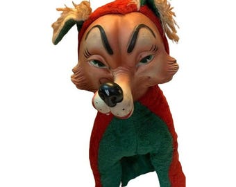VTG Big Bad Wolf Rushton Style rubberen gezicht pluche knuffeldier groot 16" zeldzaam