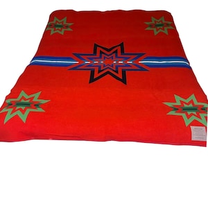 Pendleton Beaver State Sioux Star Wool Blanket Reversible Red Green 77x63 USA