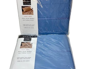 Martex Modern Living Full Flat Sheet 300 TC Blue Cotton Rich Set of 2 New