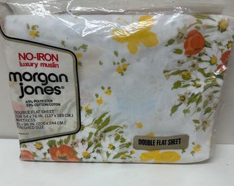 Vintage Morgan Jones Dubbellakan Blommig Bonniebukett Strykfri Muslin Tillverkad i USA