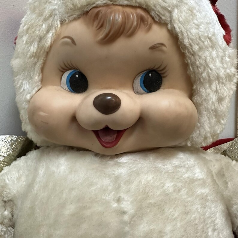 Vintage Rushton Star Creation Rubber Face Plush Angel Cupid Doll Red White 26" image 4