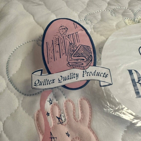 Vintage Quiltex Quilted Embroidered Kitschy Baby Blanket 36